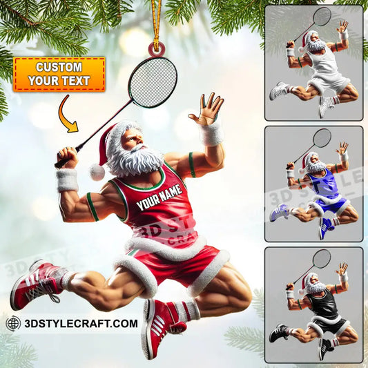 Santa Plays Badminton Christmas Ornament Personalized 3.54’’ / 1