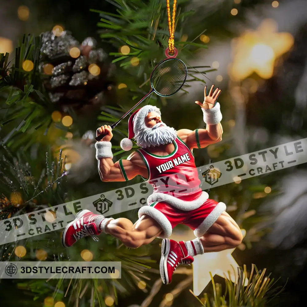 Santa Plays Badminton Christmas Ornament Personalized