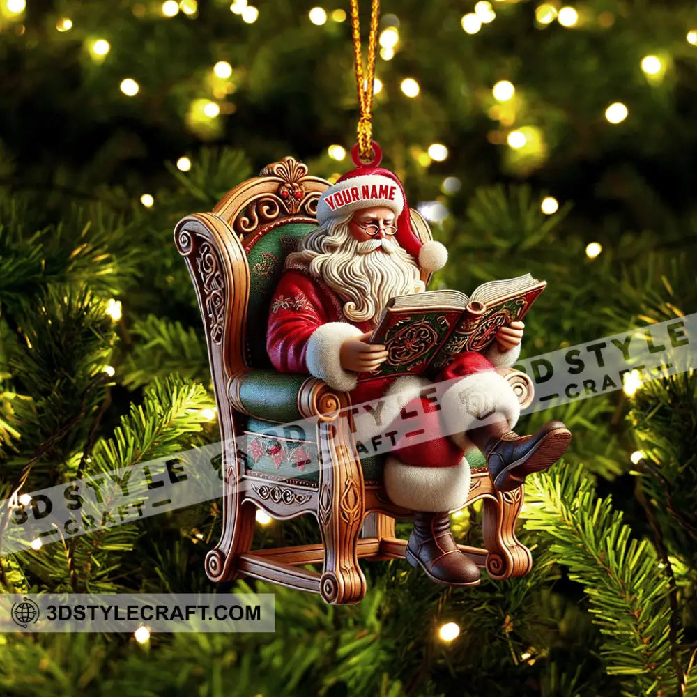 Santa Reading Book Christmas Ornament Personalized