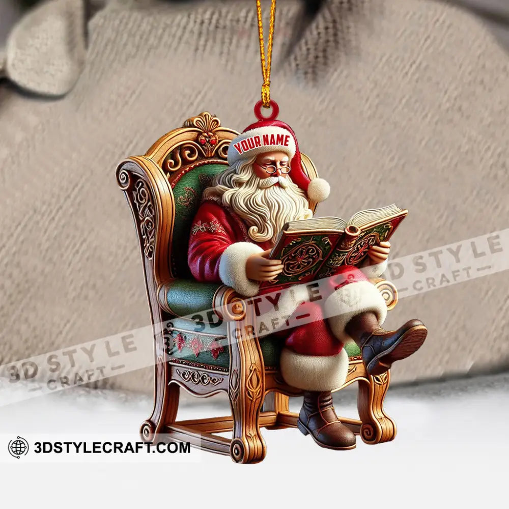 Santa Reading Book Christmas Ornament Personalized