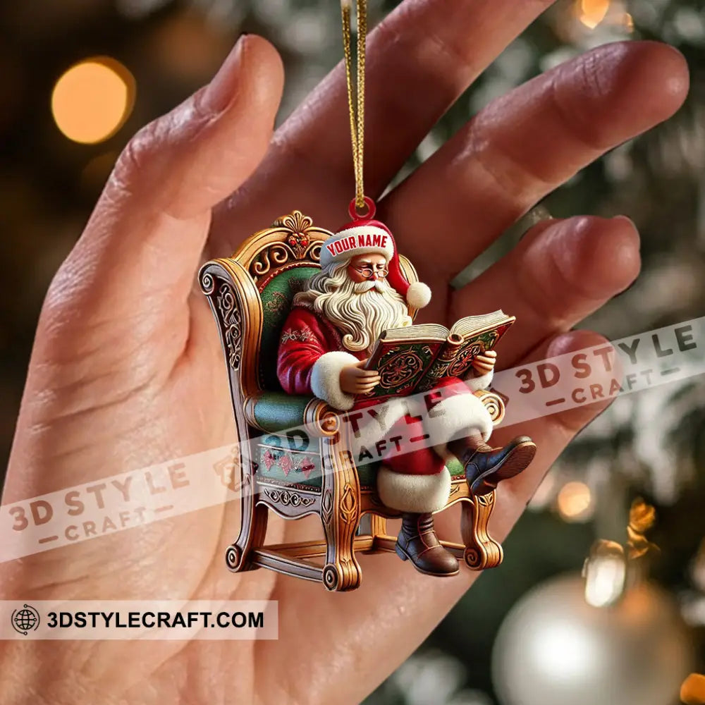 Santa Reading Book Christmas Ornament Personalized