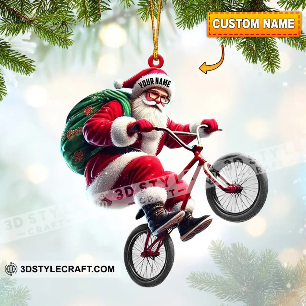 Santa Rides A Bike Christmas Ornament Personalized 3.54’’ / 1