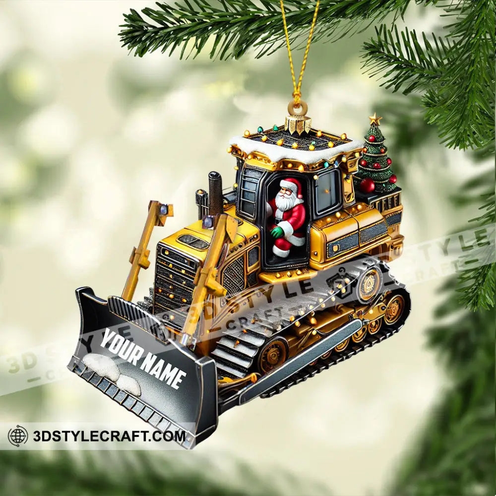 Santa Rides Snowplow Christmas Ornament Personalized