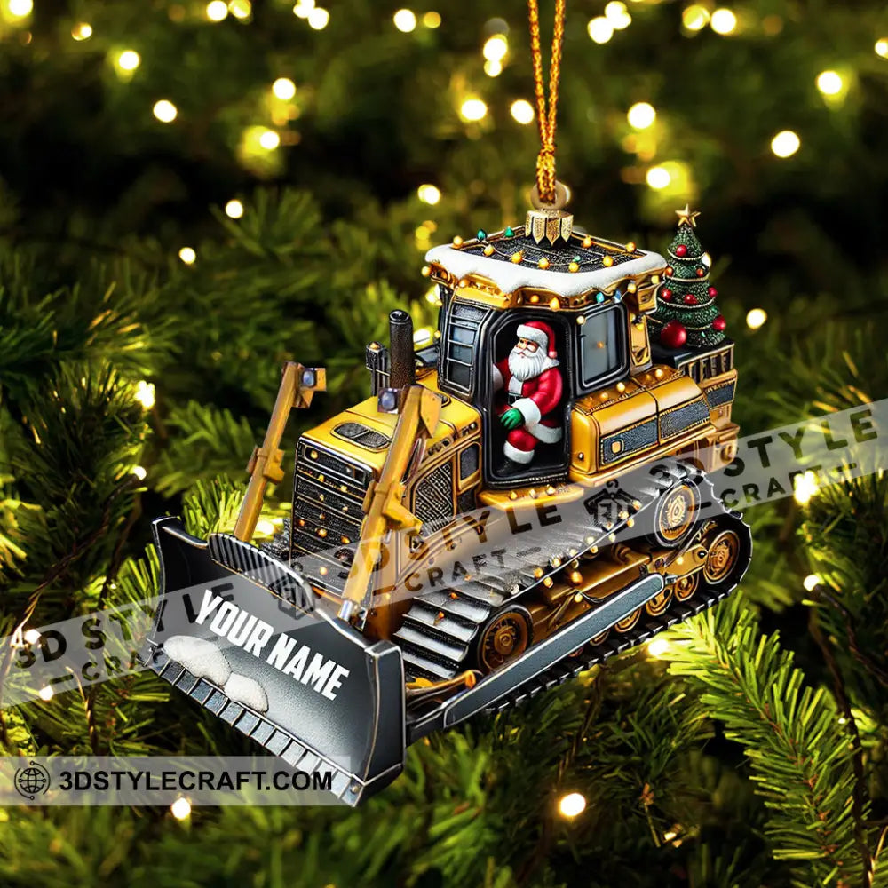 Santa Rides Snowplow Christmas Ornament Personalized