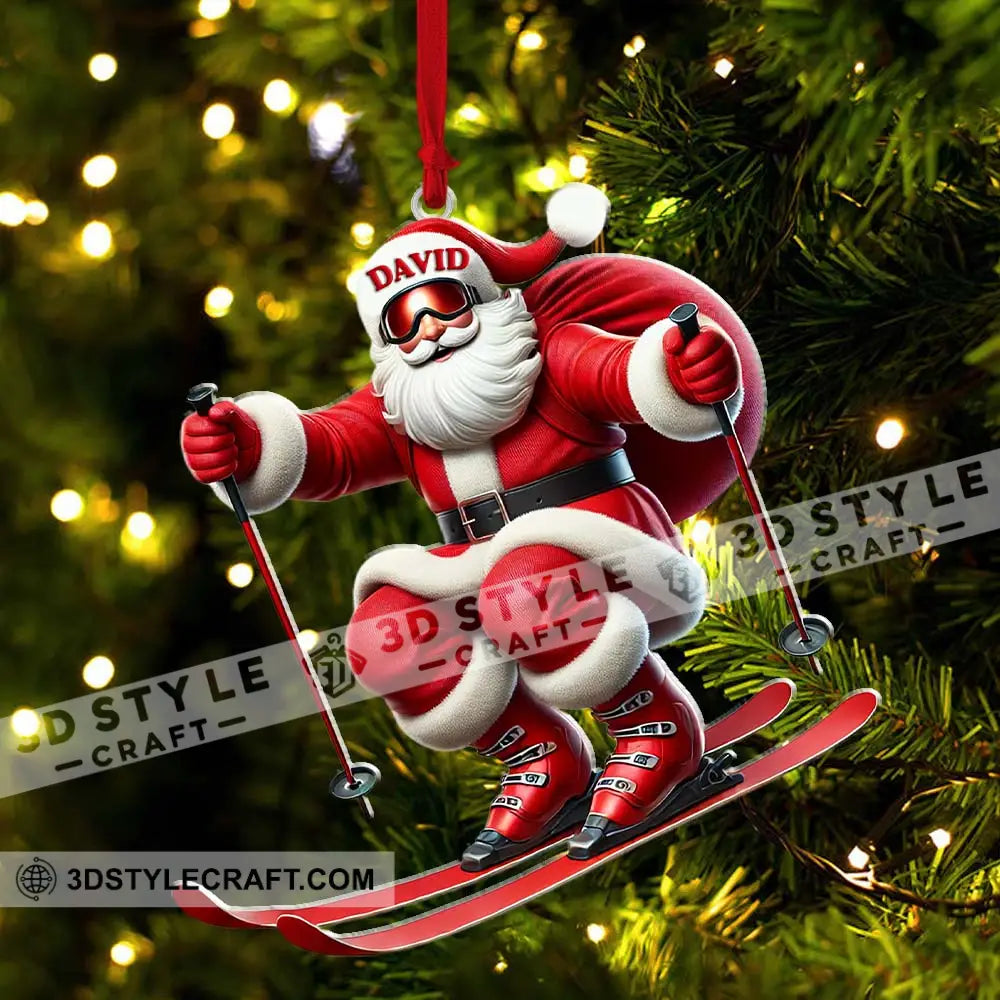 Santa Skiing Christmas Ornament Personalized