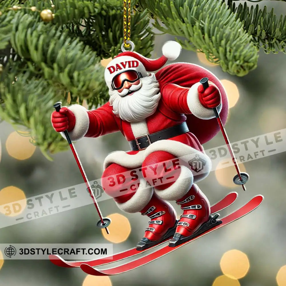 Santa Skiing Christmas Ornament Personalized