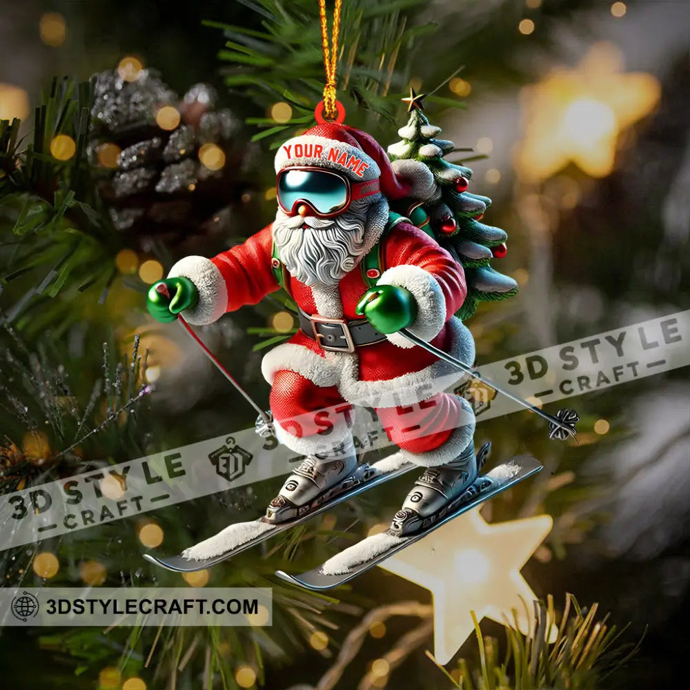 Santa Skiing Christmas Ornament Personalized