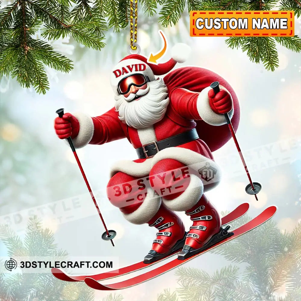 Santa Skiing Christmas Ornament Personalized