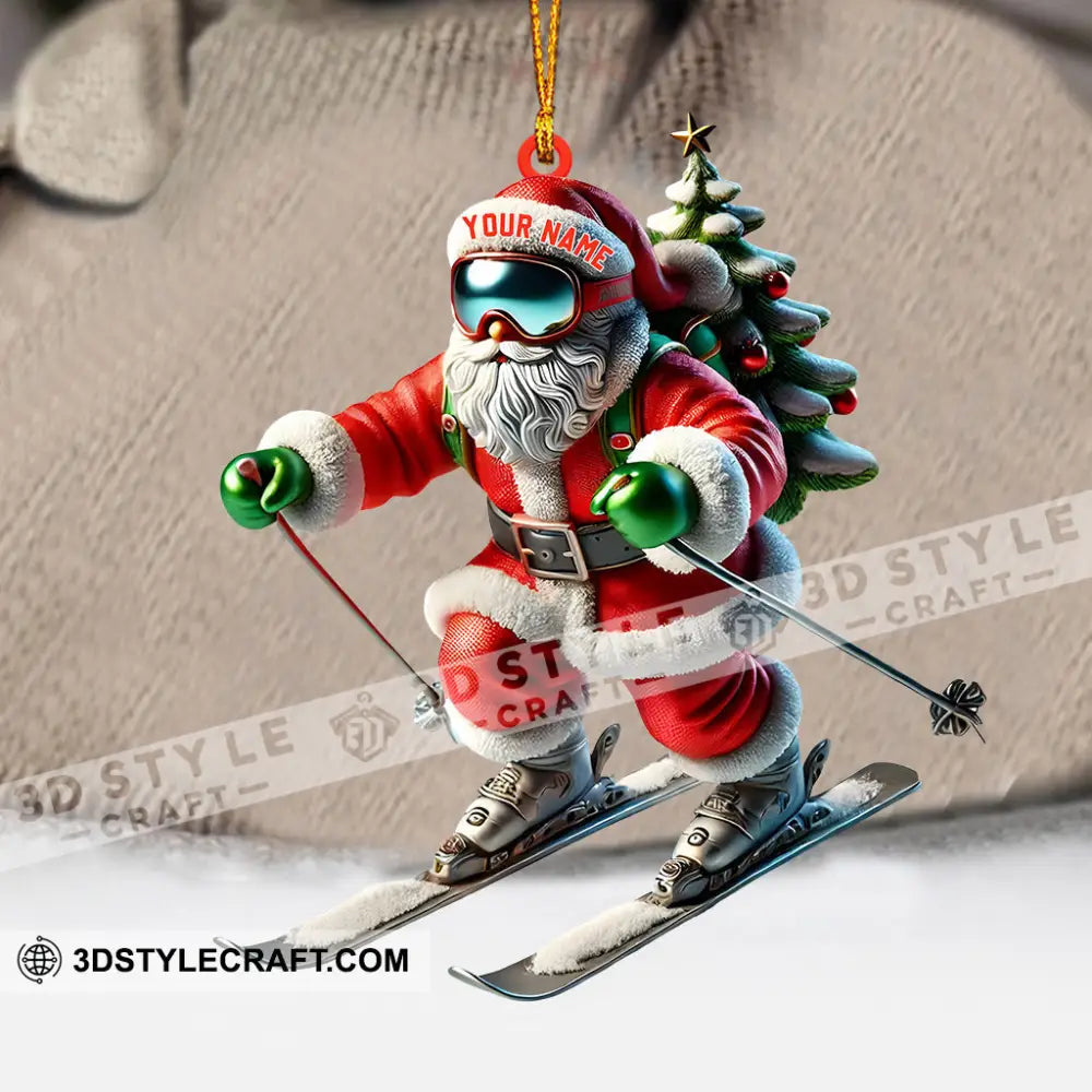 Santa Skiing Christmas Ornament Personalized