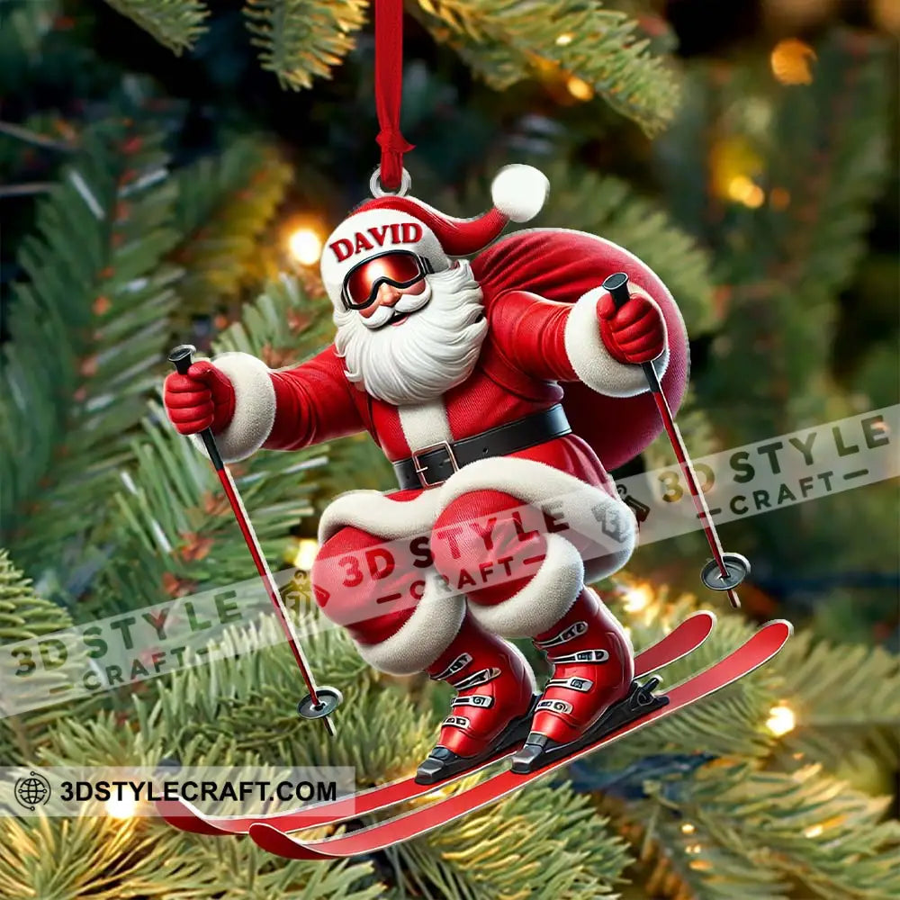 Santa Skiing Christmas Ornament Personalized