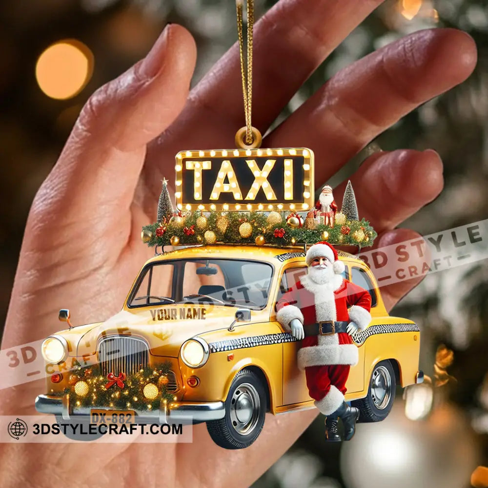 Santa Taxi Christmas Ornament Personalized