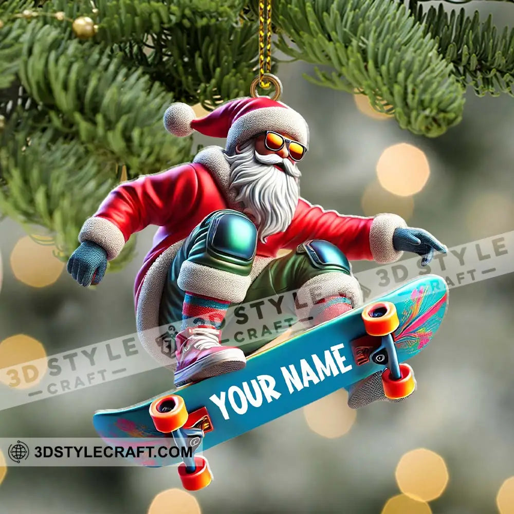 Skateboarding Santa Christmas Ornament Personalized