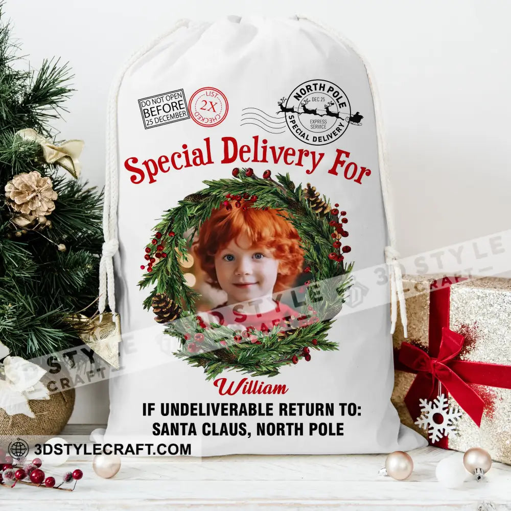 Special Delivery Custom Photo And Name Personalized String Bag Christmas Gift