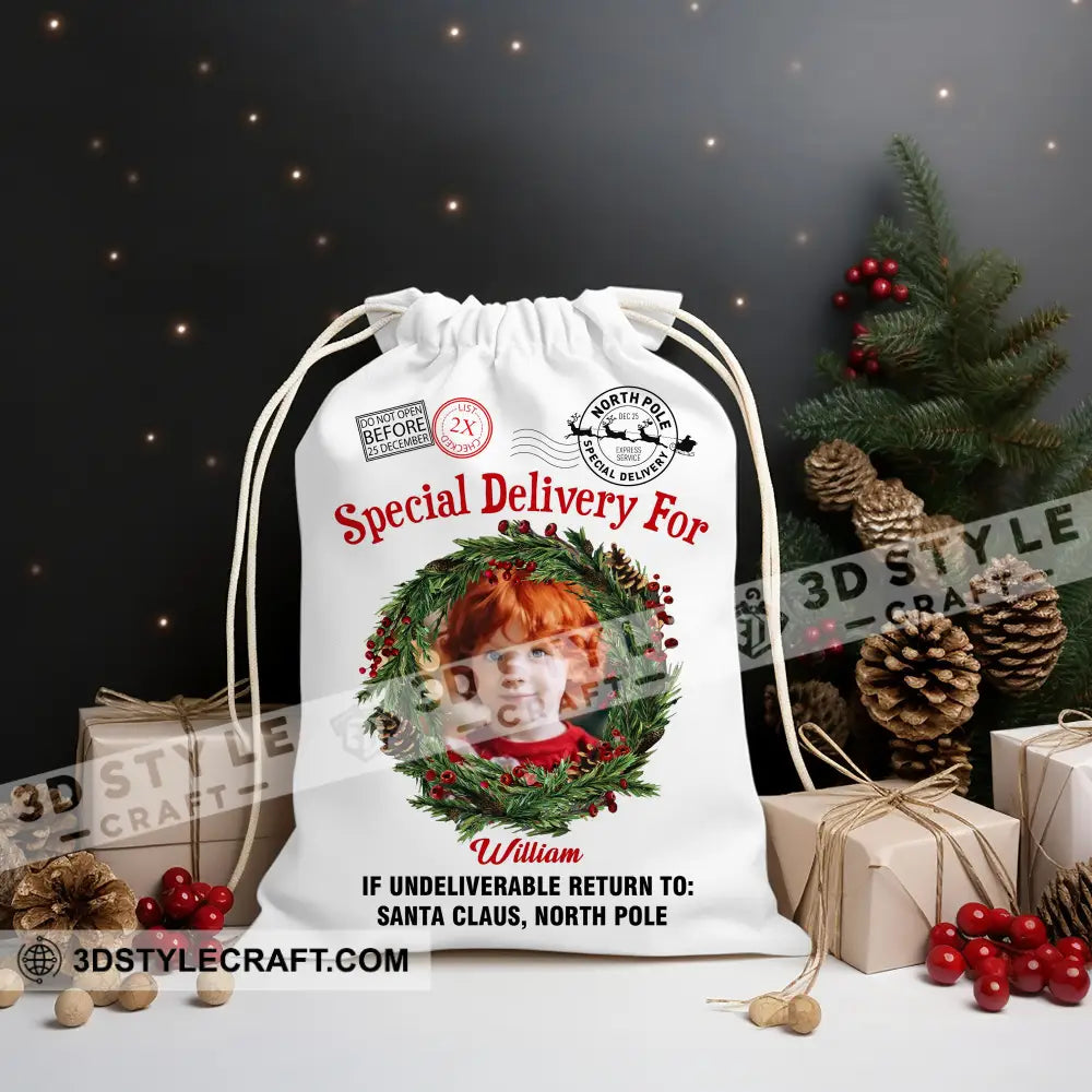 Special Delivery Custom Photo And Name Personalized String Bag Christmas Gift