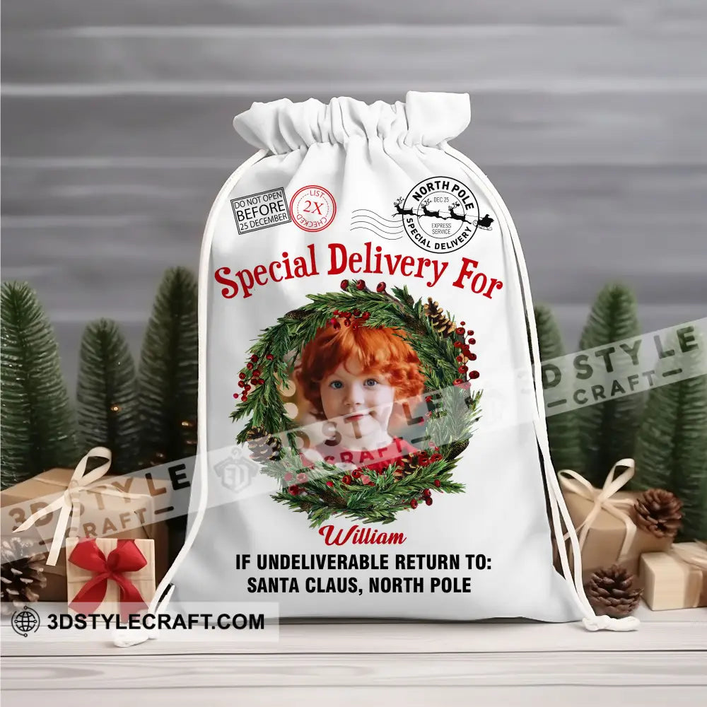 Special Delivery Custom Photo And Name Personalized String Bag Christmas Gift