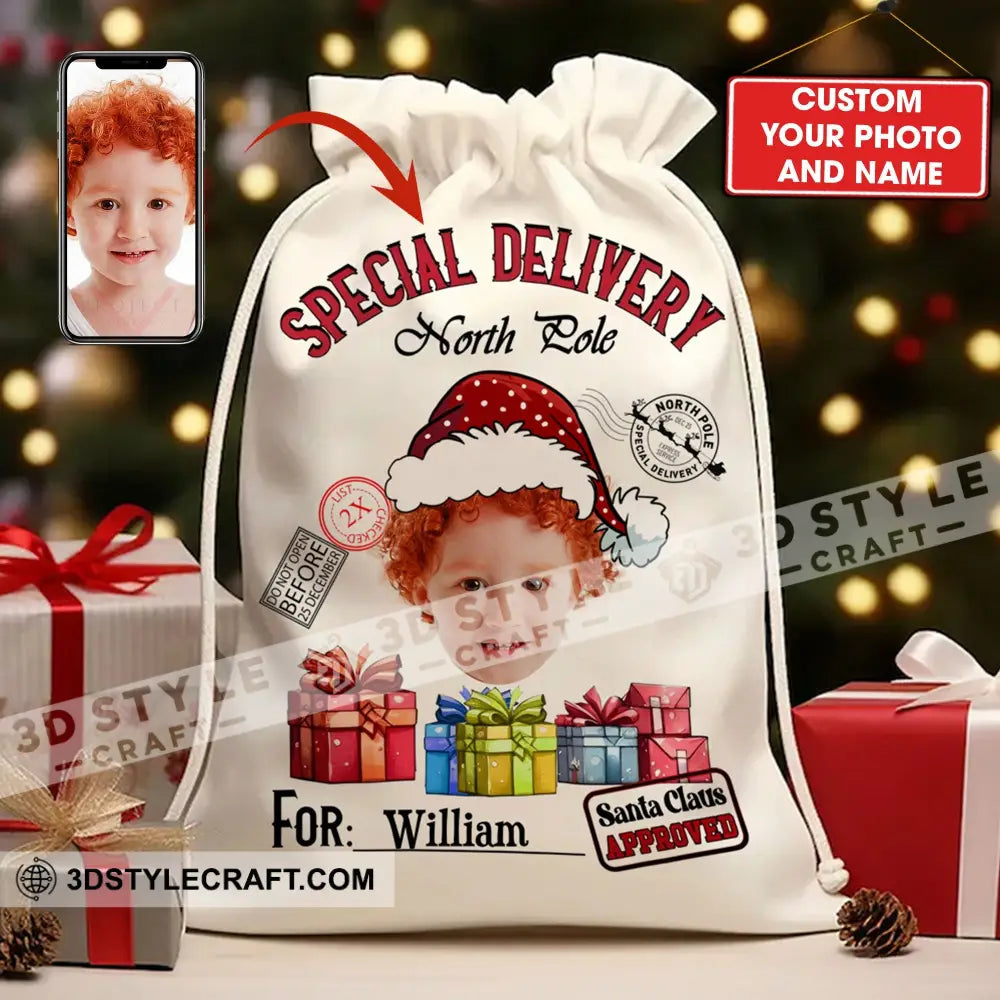 Special Delivery For Custom Photo And Name Personalized String Bag Christmas Gift 13X15 In - 33X39