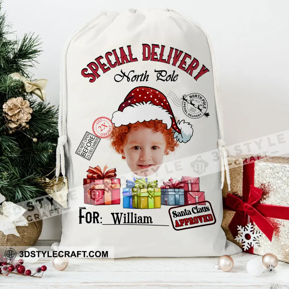 Special Delivery For Custom Photo And Name Personalized String Bag Christmas Gift