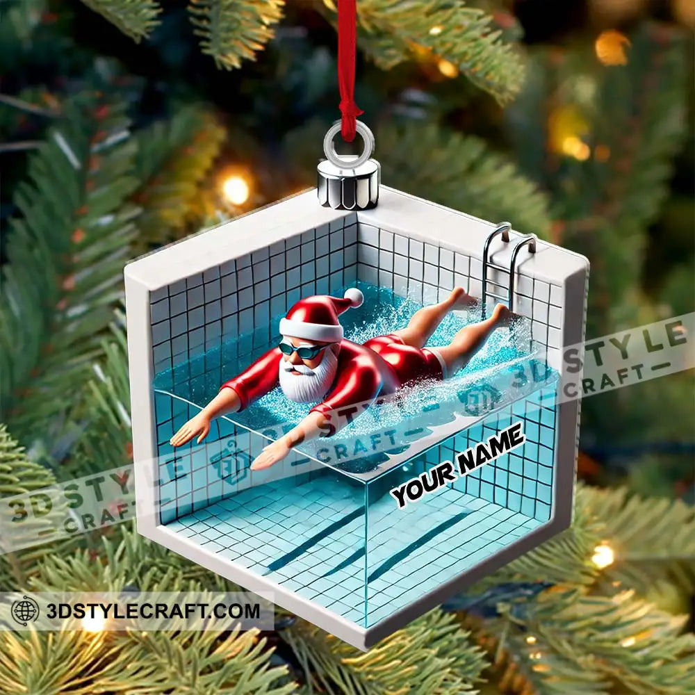 Swimming Santa Christmas Ornament Personalized