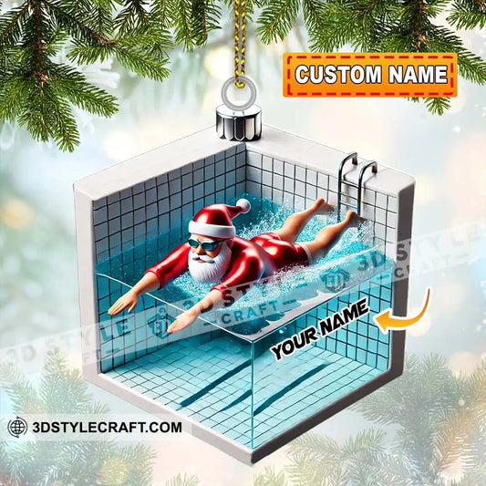 Swimming Santa Christmas Ornament Personalized 3.54’’ / 1