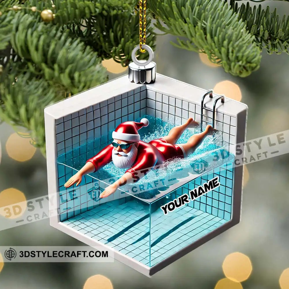 Swimming Santa Christmas Ornament Personalized