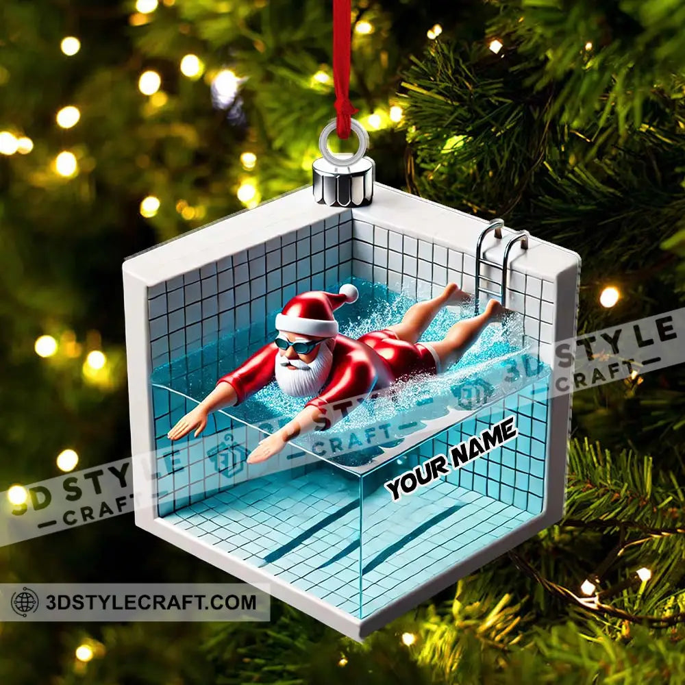 Swimming Santa Christmas Ornament Personalized