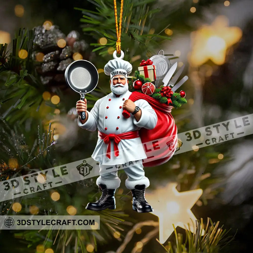 The Chef Santa Coming Christmas Ornament Personalized