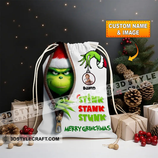 Tink Tank Stunk Custom Photo And Name Personalized String Bag Christmas Gift 13X15 In - 33X39 Cm