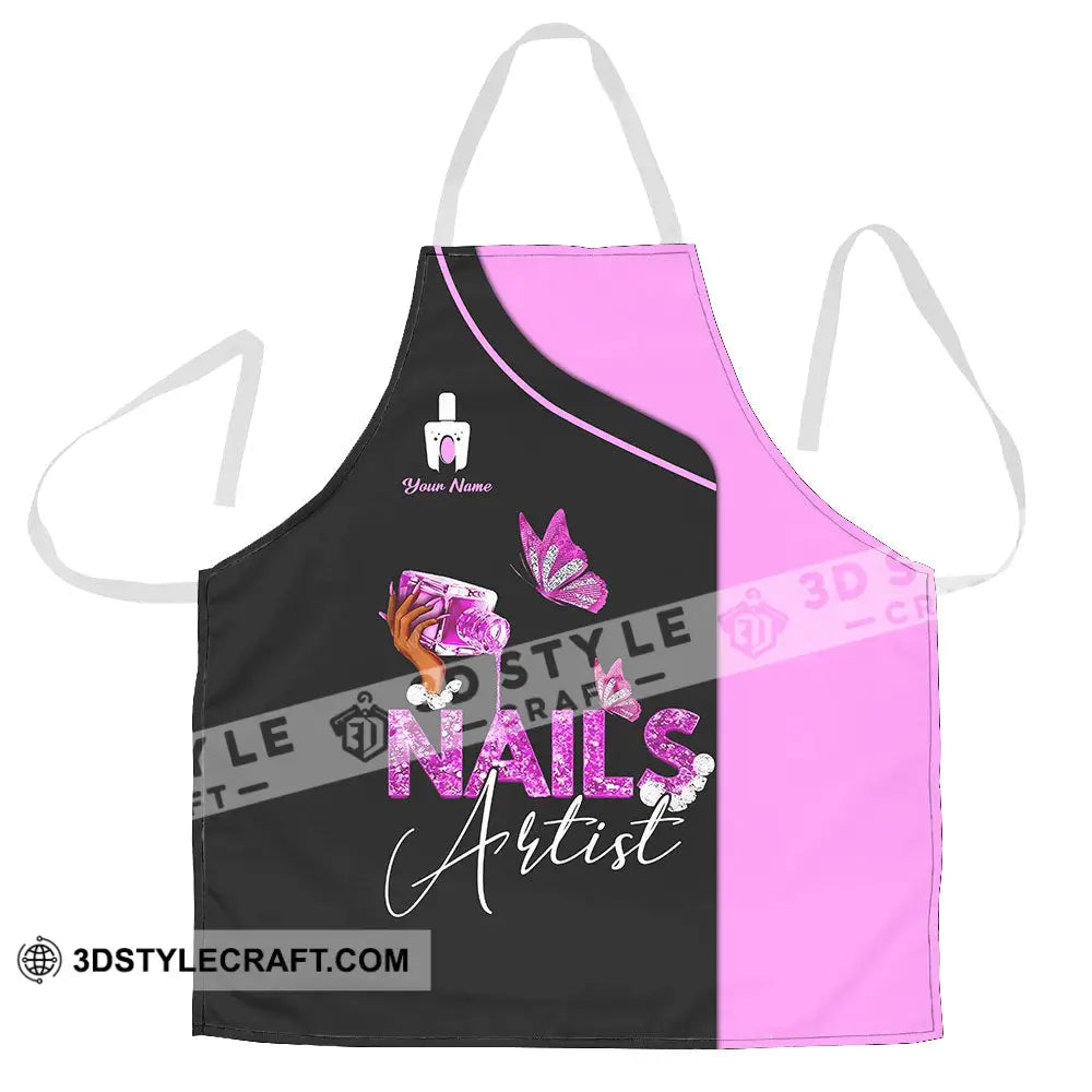 Unisex Apron - Custom Name For Hot Pink Nails Artist