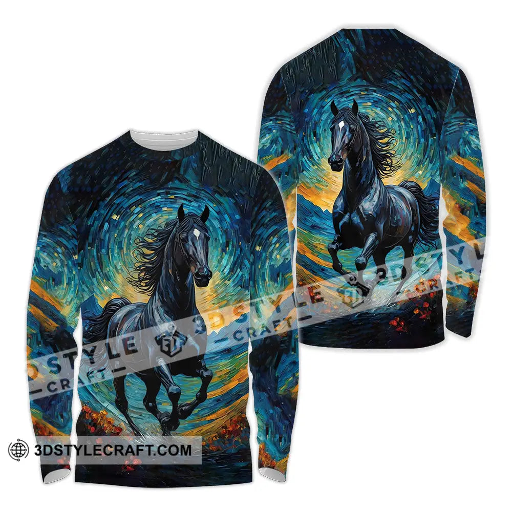 Unisex Shirt - Black Horse Symbolism Night Sky Shirt Long Sleeve Shirt / S T-shirt