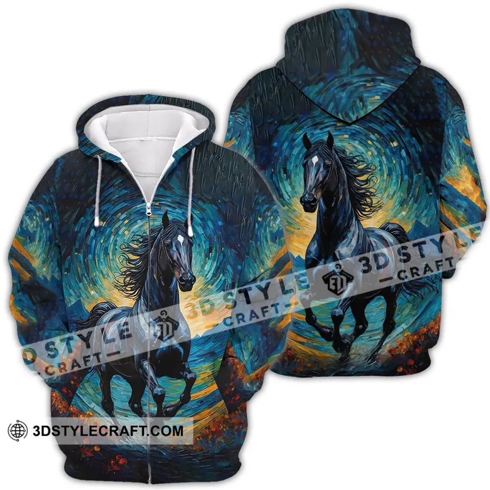 Unisex Shirt - Black Horse Symbolism Night Sky Shirt Zipper Hoodie / S T-shirt