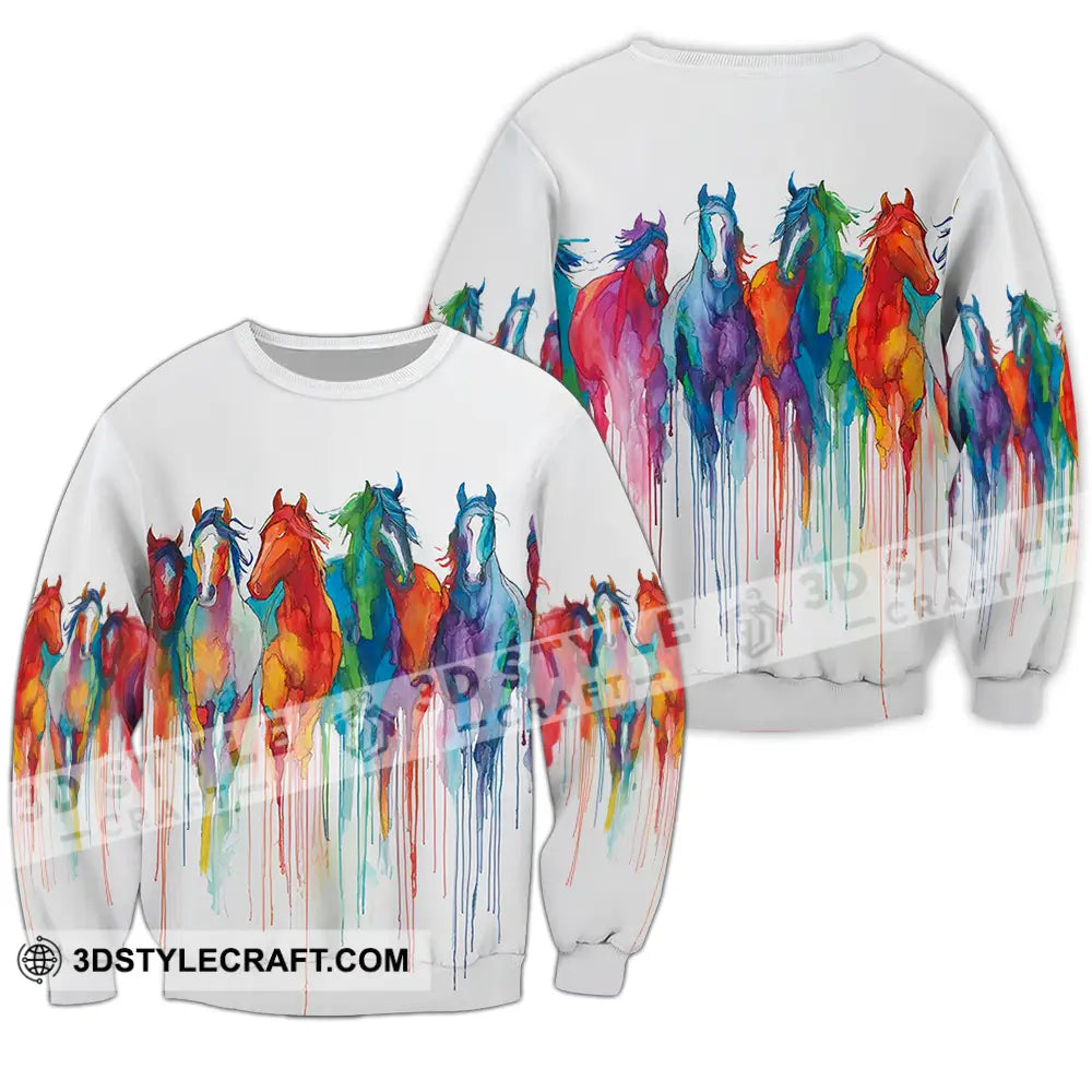 Unisex Shirt - Colorful Horses Horse Graphic Animal Scenery Stylish Shirt Long Sleeve / S T-shirt