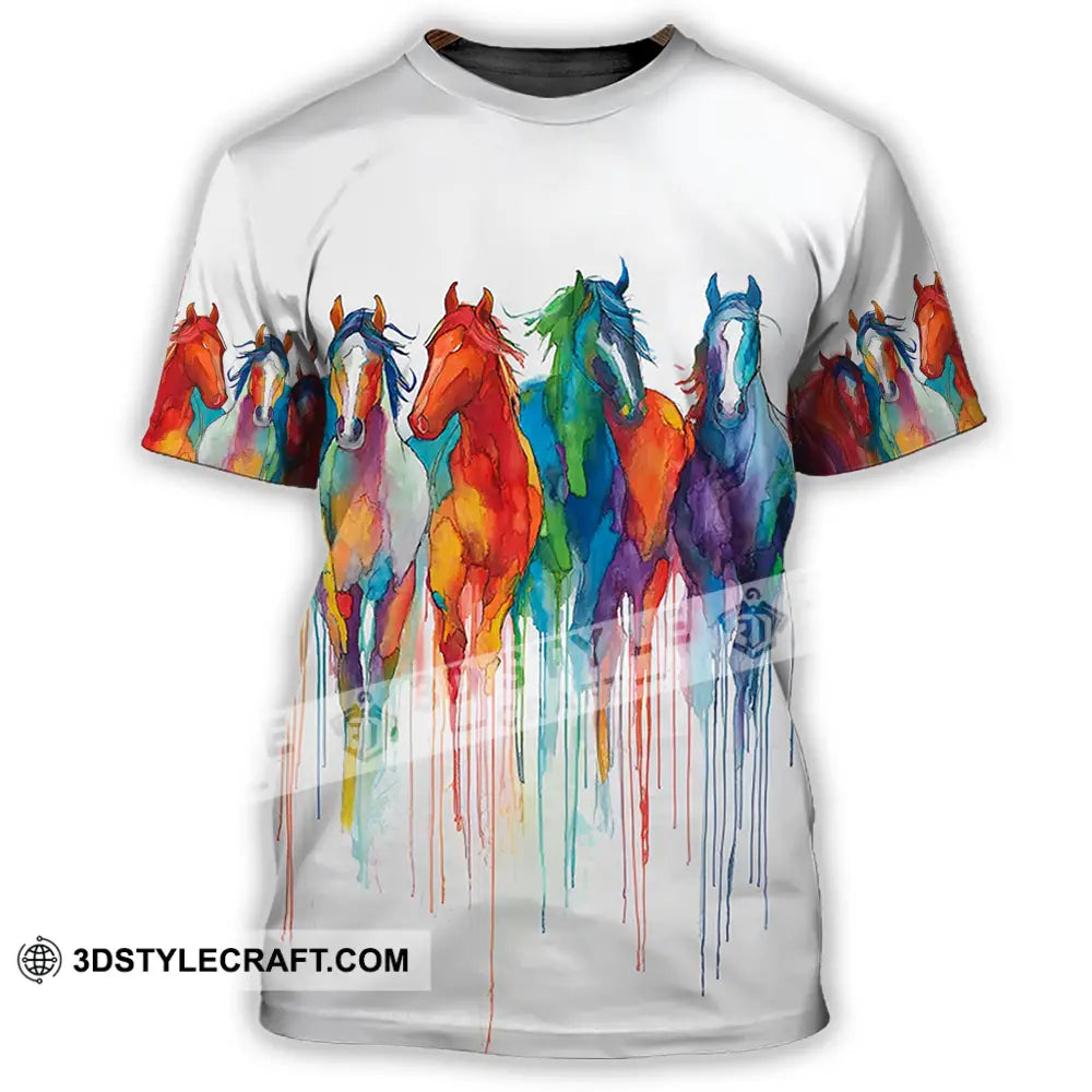 Unisex Shirt - Colorful Horses Horse Graphic Animal Scenery Stylish Shirt T-Shirt / S T-shirt
