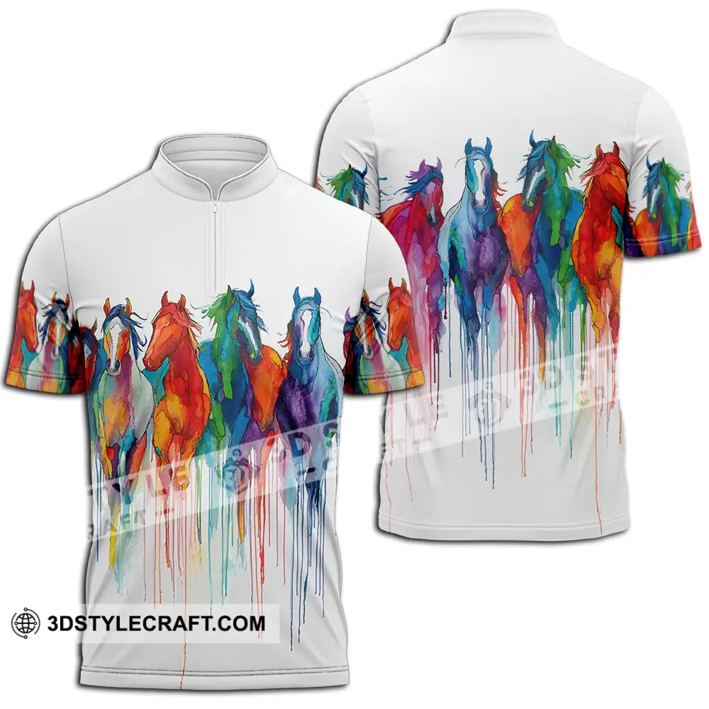 Unisex Shirt - Colorful Horses Horse Graphic Animal Scenery Stylish Shirt Zipper Polo Shirt / S T-shirt