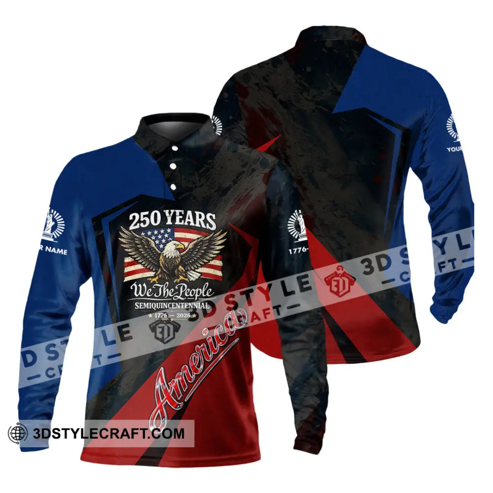 Unisex Shirt - Custom 250 Years America 3D Shirt Long Sleeve Polo / S T-shirt