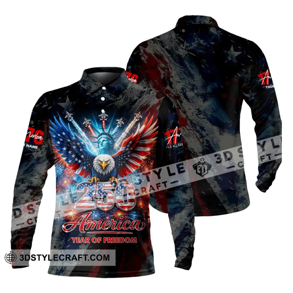 Unisex Shirt - Custom 250 Years America 3D Shirt Long Sleeve Polo / S T-shirt