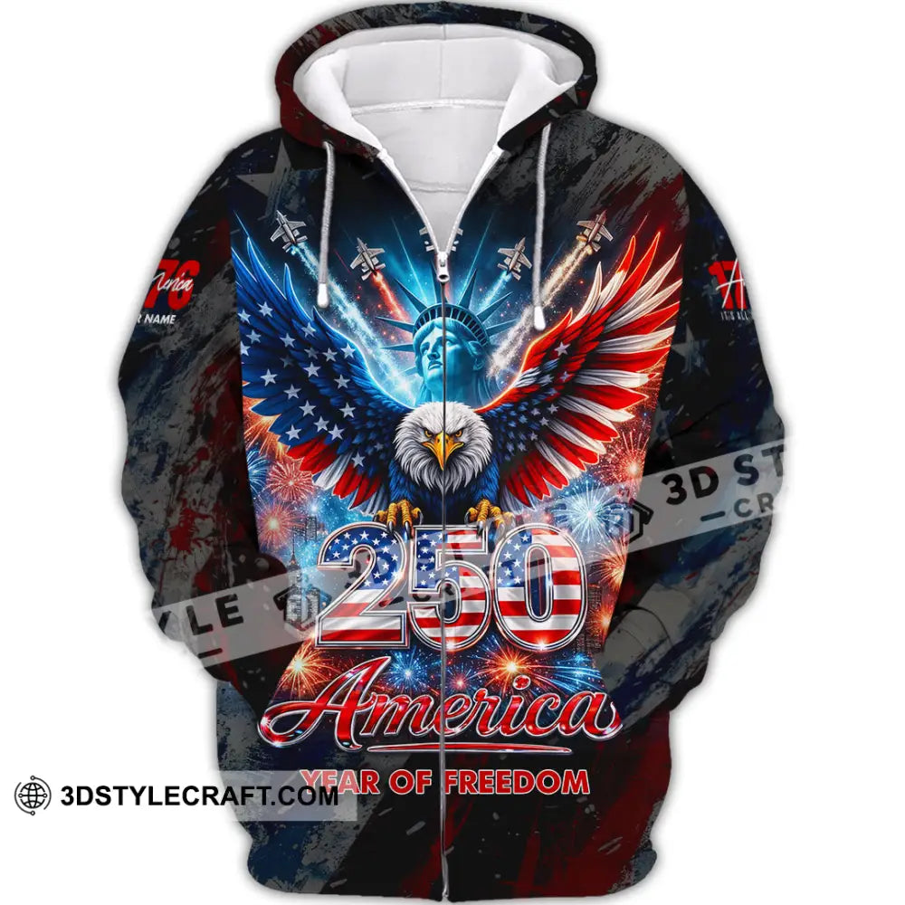 Unisex Shirt - Custom 250 Years America 3D Shirt Zipper Hoodie / S T-shirt