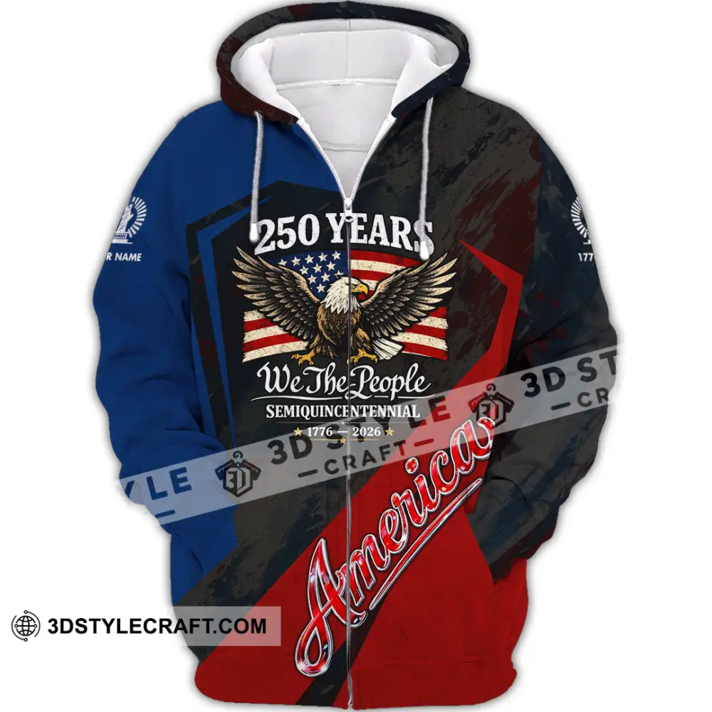 Unisex Shirt - Custom 250 Years America 3D Shirt Zipper Hoodie / S T-shirt