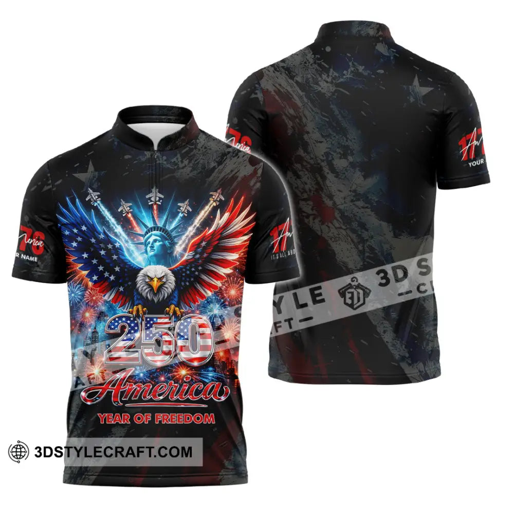 Unisex Shirt - Custom 250 Years America 3D Shirt Zipper Polo Shirt / S T-shirt