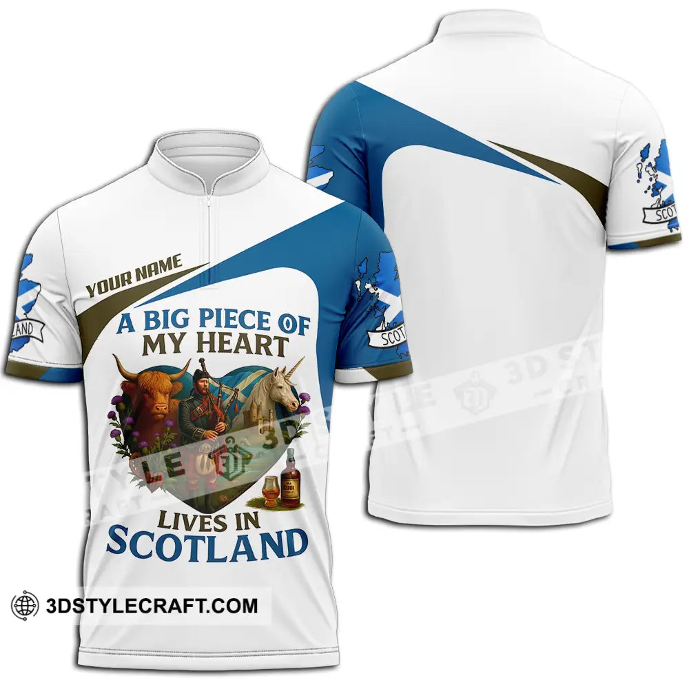 Unisex Shirt - Custom A Big Piece Of My Heart Lives In Scotland Shirt Zipper Polo Shirt / S T-shirt