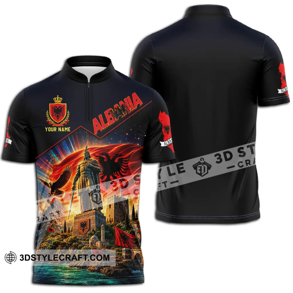 Unisex Shirt - Custom Albania Shirt - Zipper Polo Shirt / S - T-shirt