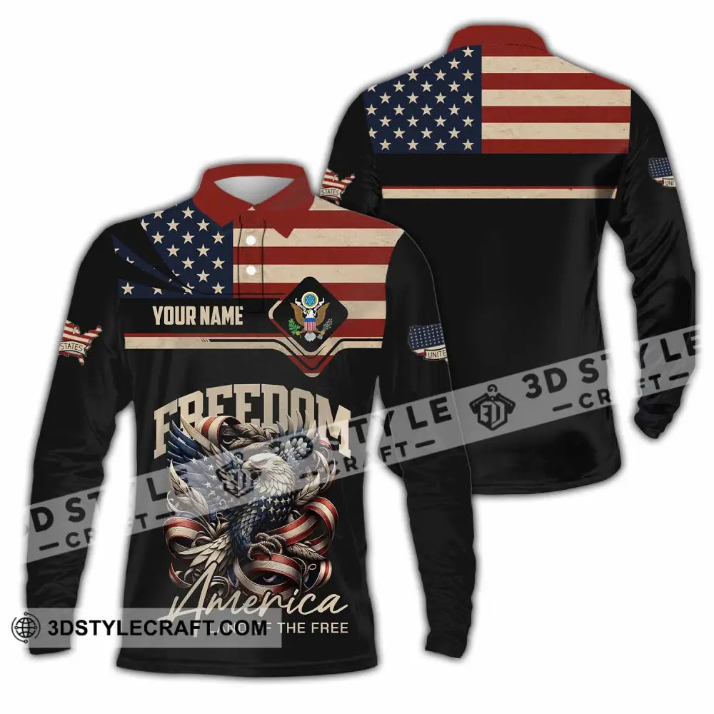 Unisex Shirt - Custom America Land Of The Free 3D Shirt Long Sleeve Polo / S T-shirt