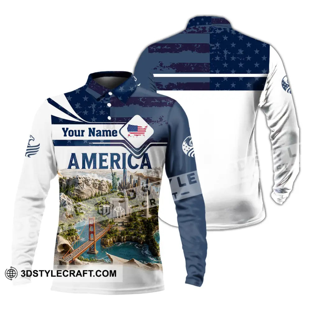 Unisex Shirt - Custom America Shirt - Long Sleeve Polo / S - T-shirt