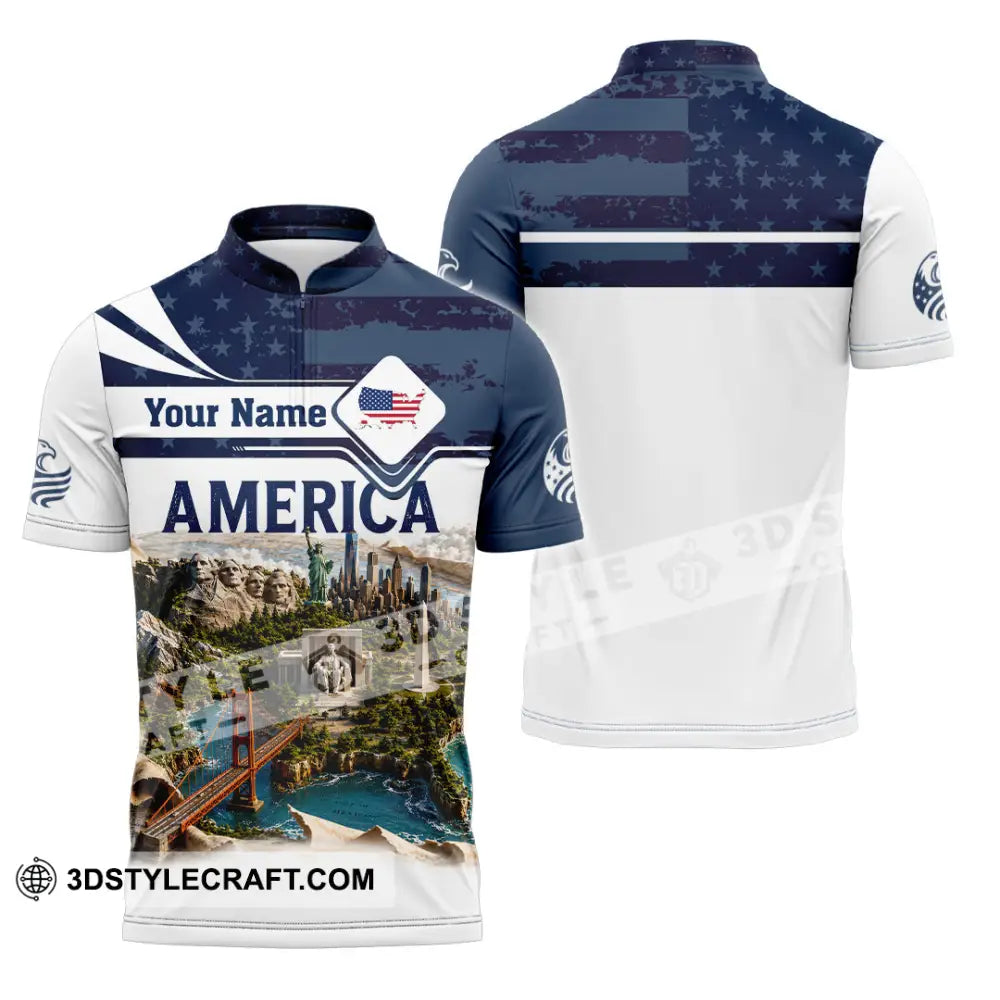 Unisex Shirt - Custom America Shirt - Zipper Polo Shirt / S - T-shirt
