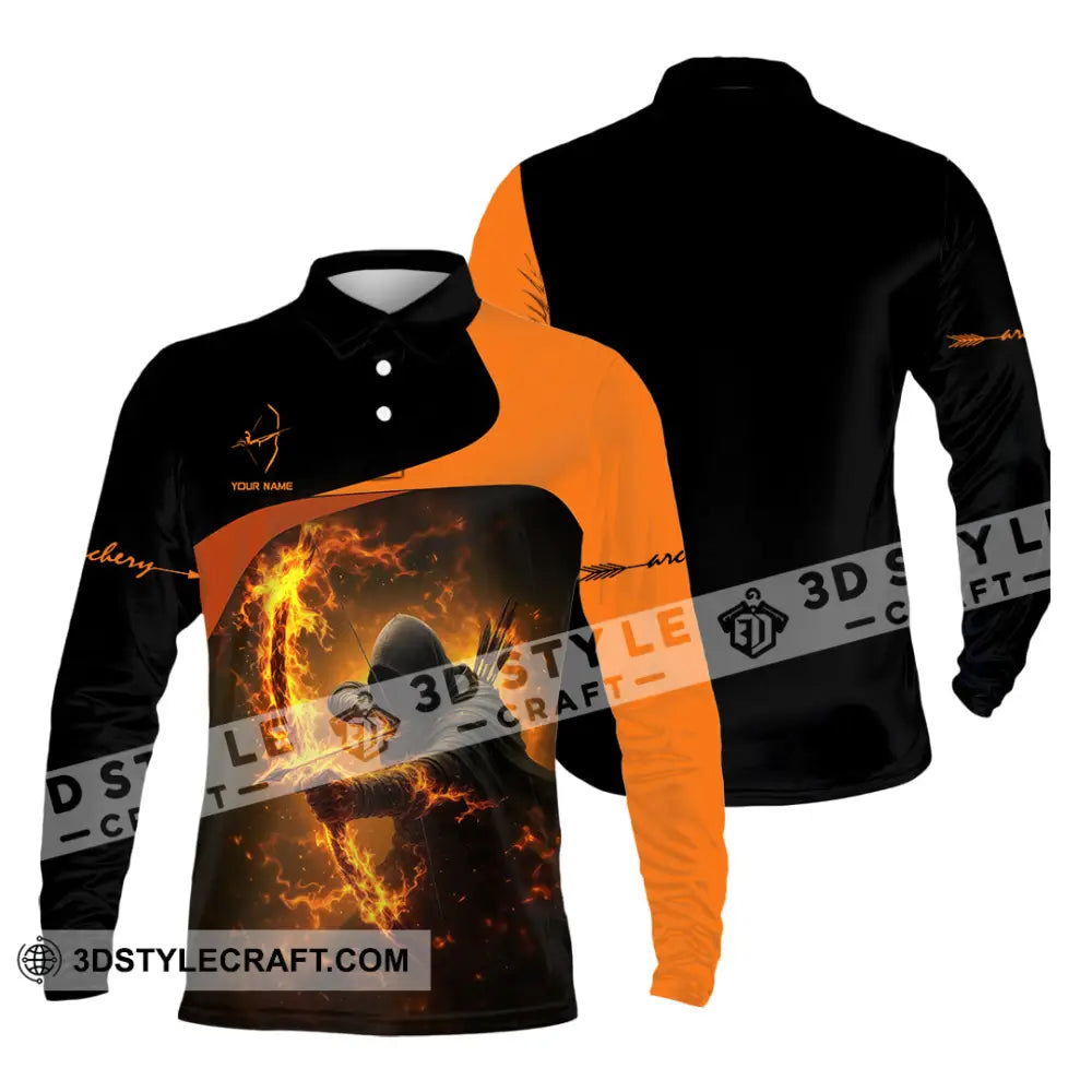 Unisex Shirt - Custom Archery Fire Warrior Archery Player Shirt Long Sleeve Polo / S T-shirt