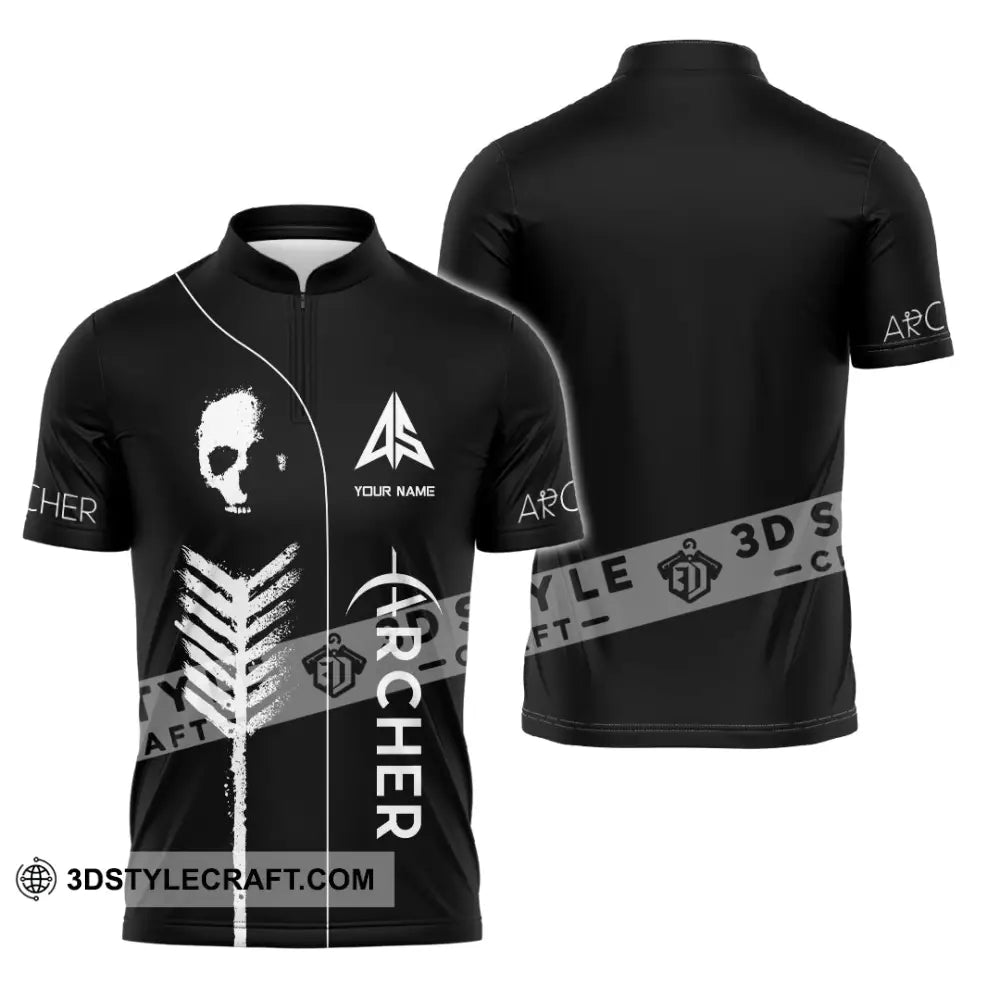 Unisex Shirt - Custom Archery Skullcap Archery Player Shirt Zipper Polo Shirt / S T-shirt