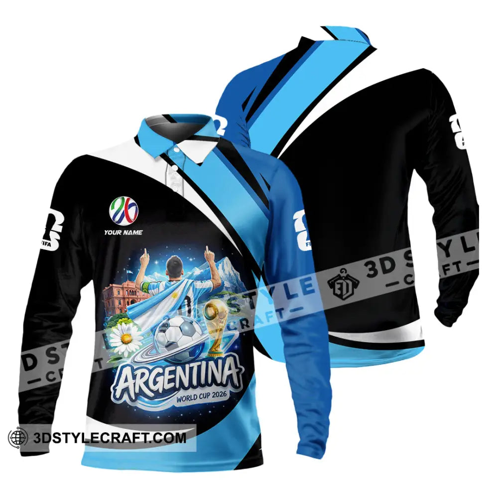 Unisex Shirt - Custom Argentina World Cup 2026 2026 3D Shirt - Long Sleeve Polo / S - T-shirt