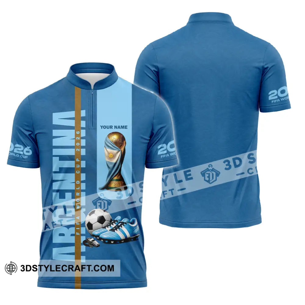 Unisex Shirt - Custom Argentina World Cup 2026 3D Shirt Zipper Polo Shirt / S T-shirt