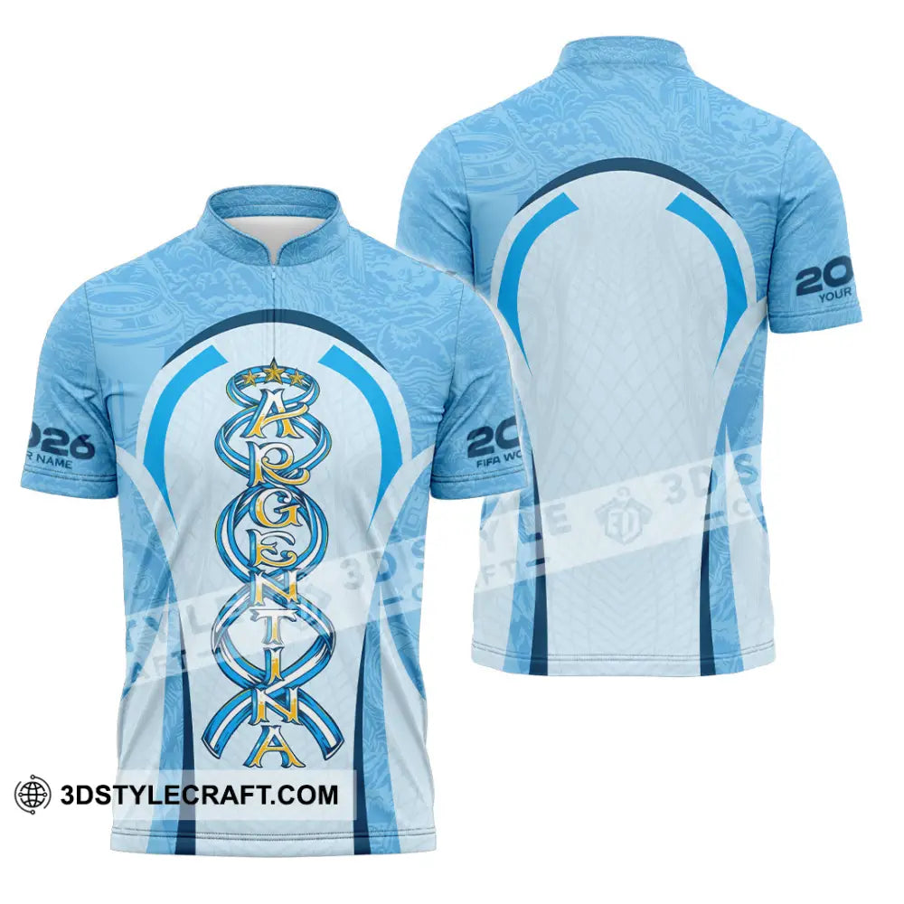 Unisex Shirt - Custom Argentina World Cup 2026 3D Shirt Zipper Polo Shirt / S T-shirt