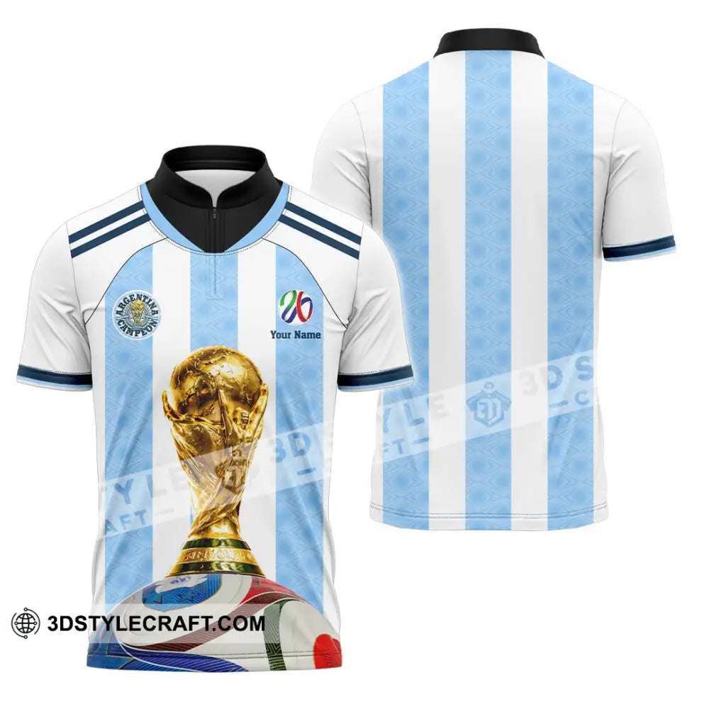 Unisex Shirt - Custom Argentina World Cup 2026 3D Shirt - Zipper Polo Shirt / S - T-shirt