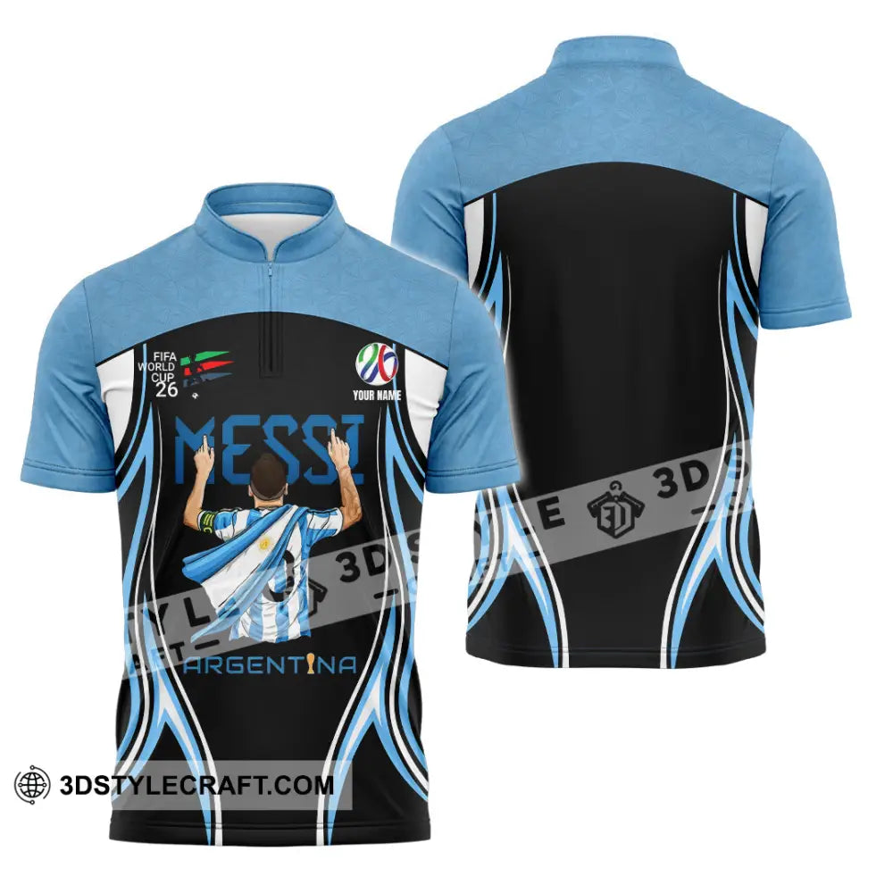 Unisex Shirt - Custom Argentina World Cup 2026 3D Shirt Zipper Polo Shirt / S T-shirt